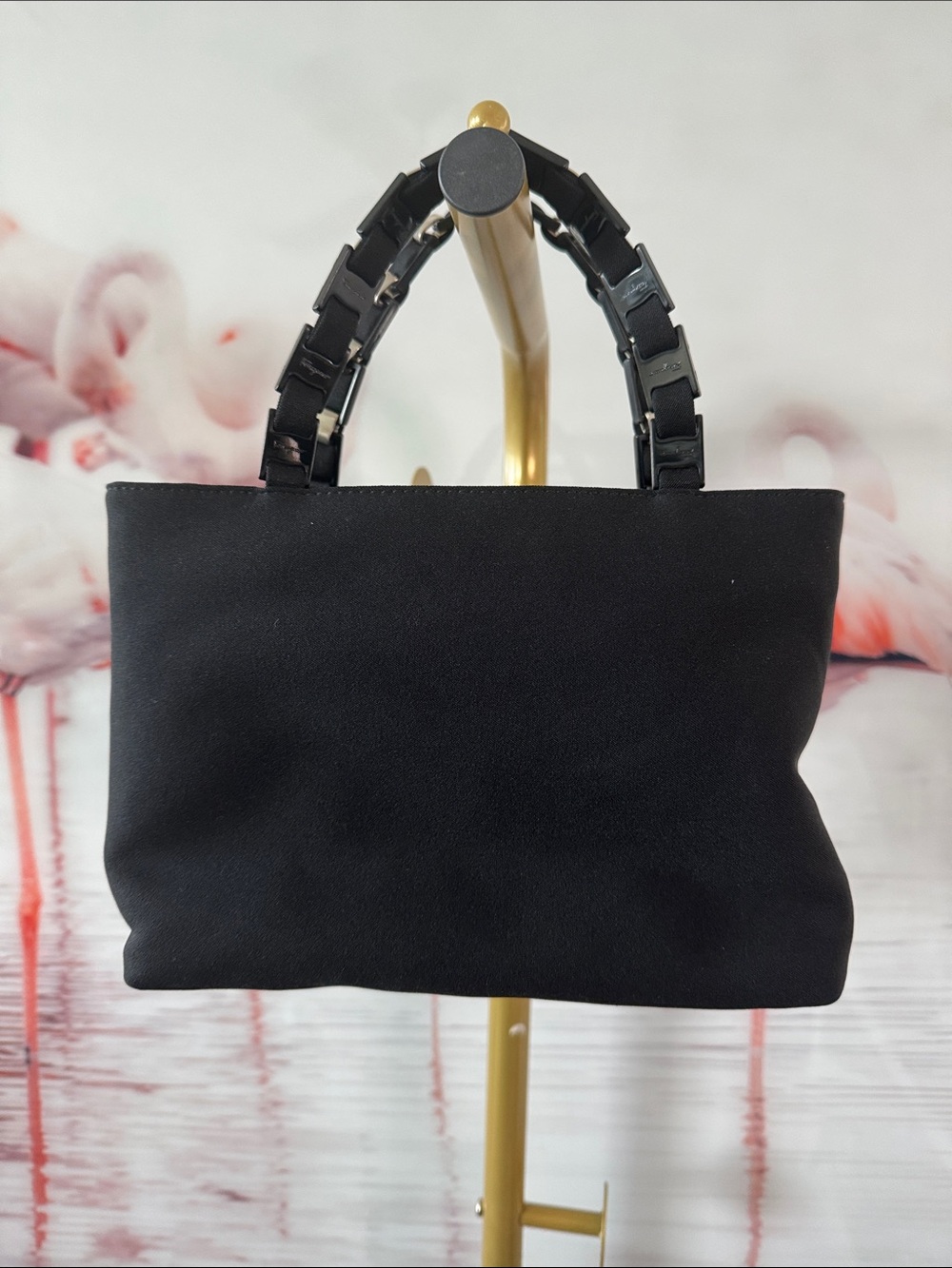 Salvatore Ferragamo Black Shoulder Tote with Link-Style Handles